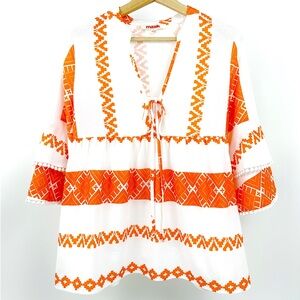 Mazik Babydoll Cotton Boho Tie Front Top Size S